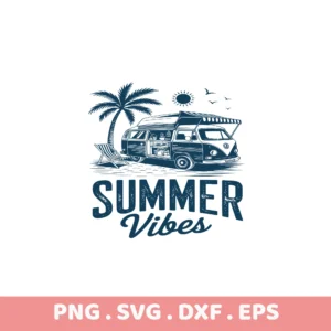 Summer Vibes Camper Van SVG Bundle: Cricut, Silhouette, & Laser Cutter Files. Perfect for screen printing stencils & vinyl cutting.