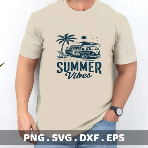Summer Vibes Camper Van SVG Bundle: Cricut, Silhouette, & Laser Cutter Files. Screen Printing Stencils.