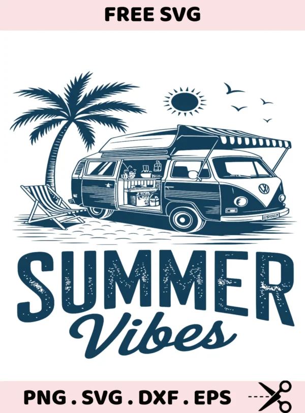 Summer Vibes Camper Van SVG Bundle. Cricut, Silhouette, and laser cutter files. Perfect for screen printing stencils & vinyl cutting.
