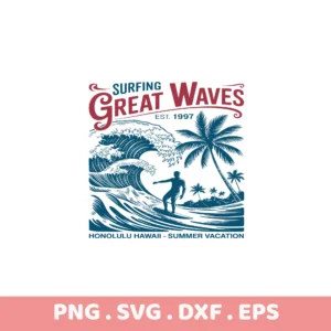 Surfing Great Waves SVG Bundle: Cricut, Silhouette, Laser Cutter & Screen Print Stencils.