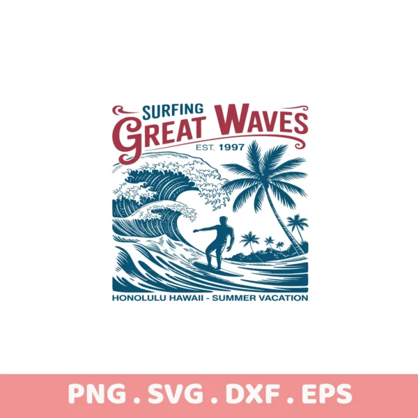 Surfing Great Waves SVG Bundle: Cricut, Silhouette, Laser Cutter & Screen Print Stencils.