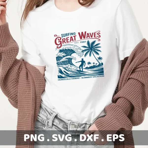 Surfing Great Waves SVG Bundle: Cricut, Silhouette, Laser Cutter & Screen Print Stencils.