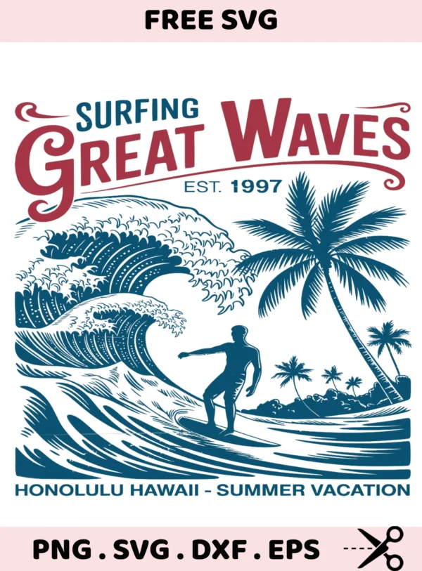 Surfing Great Waves SVG Bundle: Cricut, Silhouette, Laser Cutter & Screen Print Stencils.