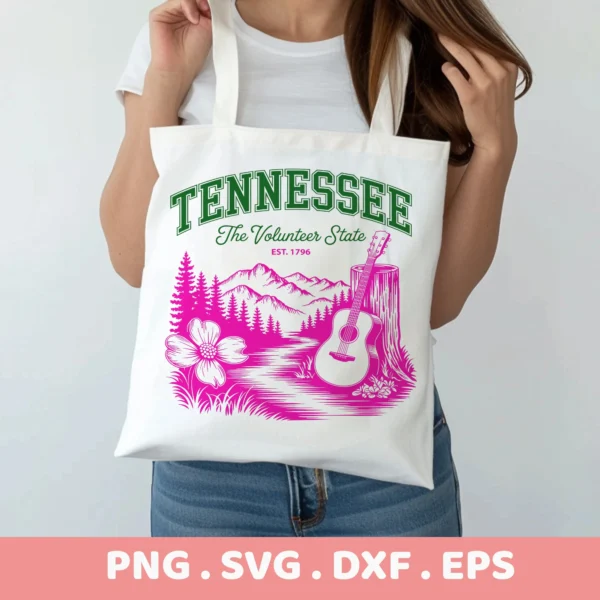Tennessee guitar Cricut file for vinyl decal on tote bag, Volunteer State design.
