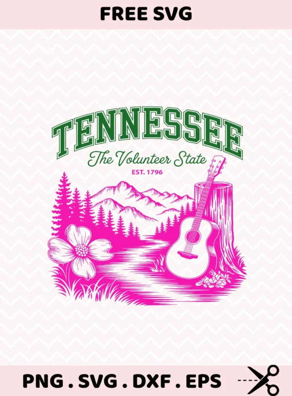 Tennessee guitar Cricut file for vinyl decal cutting, featuring state landscape art.