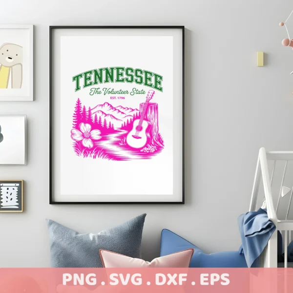 Tennessee guitar Cricut file for vinyl cutting, showing state pride home decor stencil.