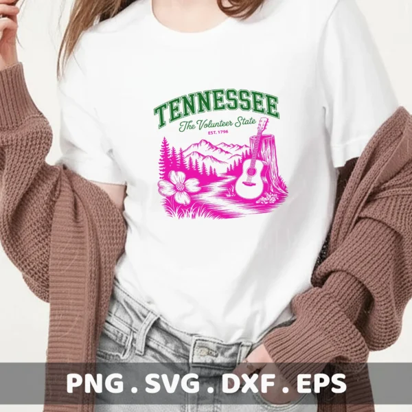 Tennessee Guitar Cricut File for vinyl cutting, shown as a t-shirt decal.