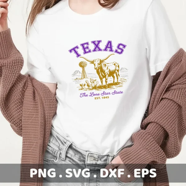 Texas Longhorn Cricut design for vinyl decal on a t-shirt; Southwestern SVG cut file.