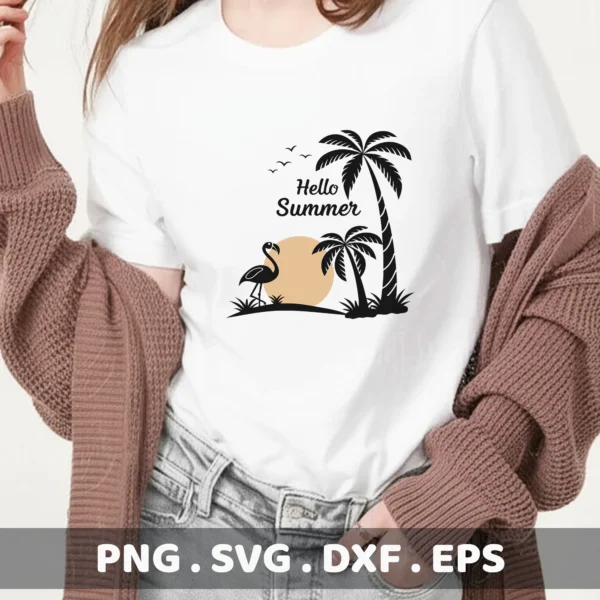 Summer Flamingo SVG Cut Files for Cricut, Silhouette, and Laser Cutters. Screen print stencil included.