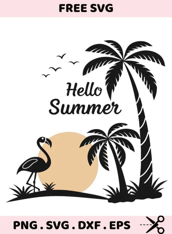 Summer Flamingo SVG Cut Files. Cricut, Silhouette, laser cutting designs. Screen print stencil.