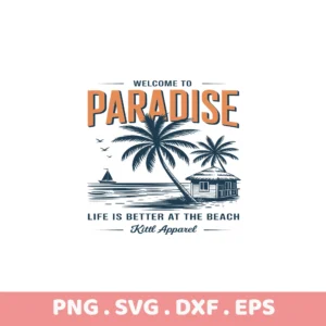 Beach Paradise SVG Cut Files for Cricut, Silhouette, & Laser Cutters. Serigraphy stencils included.