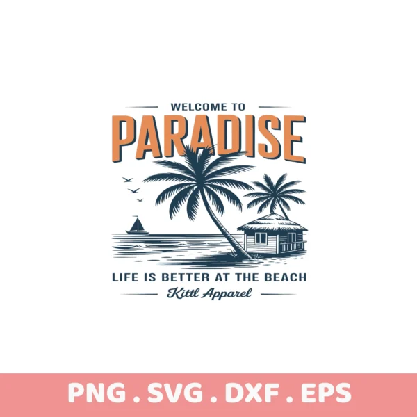 Beach Paradise SVG Cut Files for Cricut, Silhouette, & Laser Cutters. Serigraphy stencils included.
