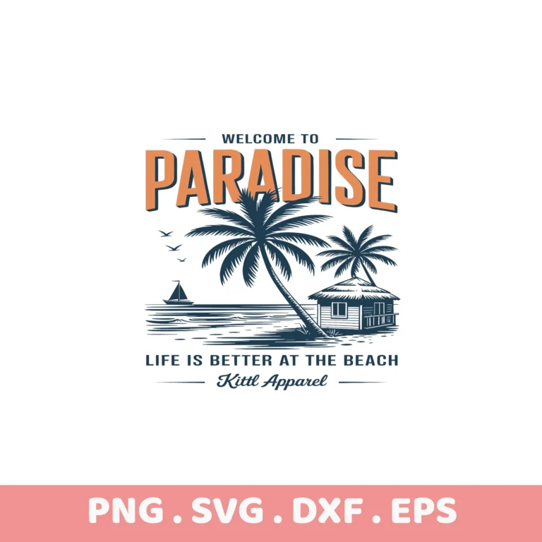 Beach Paradise SVG Cut Files for Cricut, Silhouette, & Laser Cutters. Serigraphy stencils included.