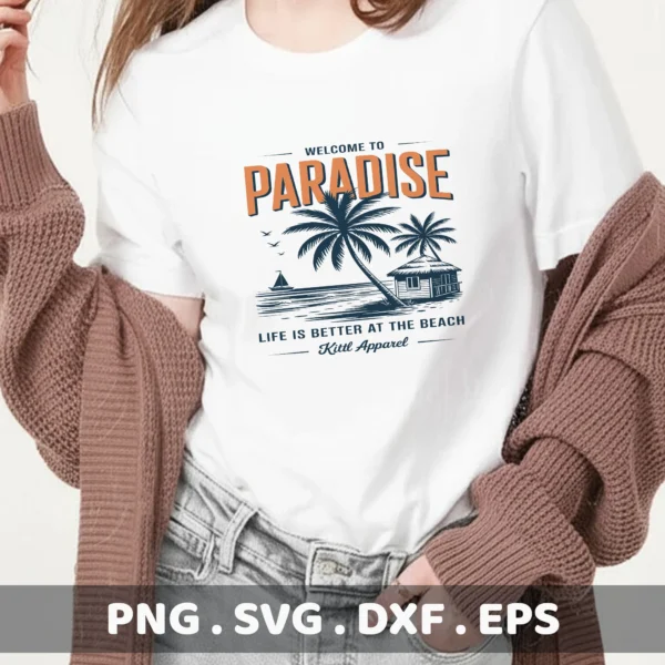 Beach Paradise SVG Cut Files for Cricut, Silhouette, & Laser Cutters. Serigraphy stencils included.
