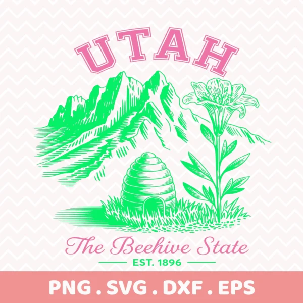 Utah Beehive State SVG for laser cutting & Cricut vinyl decals. Utah travel souvenir design for wood signs and t-shirt stencils.