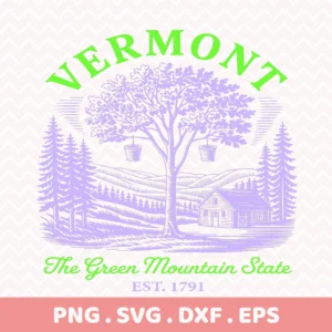 Vermont Maple Cricut design for a wood sign stencil, featuring a rustic cabin and maple sugaring scene.