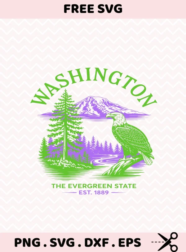 Washington State Vinyl Decal SVG with eagle and Mount Rainier for Cricut cutting projects.