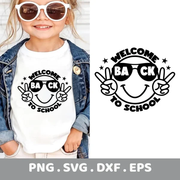 Welcome Back To School SVG design for Cricut, shown on a child's t-shirt.