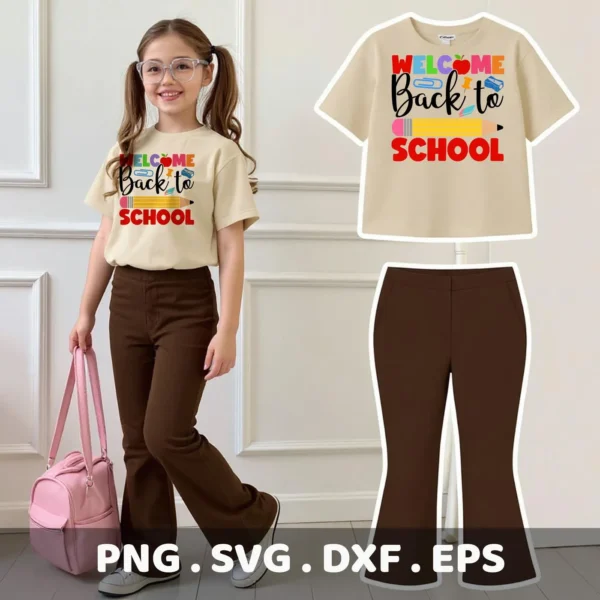 Welcome Back to School SVG design for a Cricut t-shirt decal.