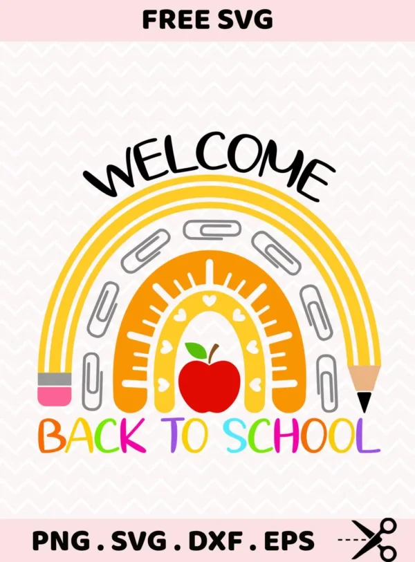 Back To School SVG" rainbow design for Cricut cutting machine projects.