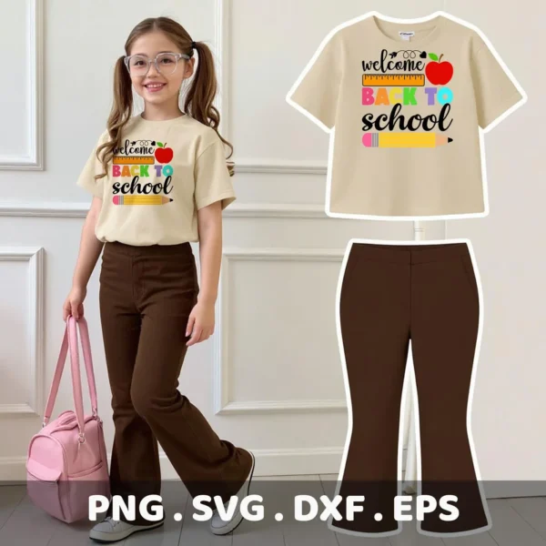 Welcome Back To School SVG design for Cricut, shown as a shirt decal.