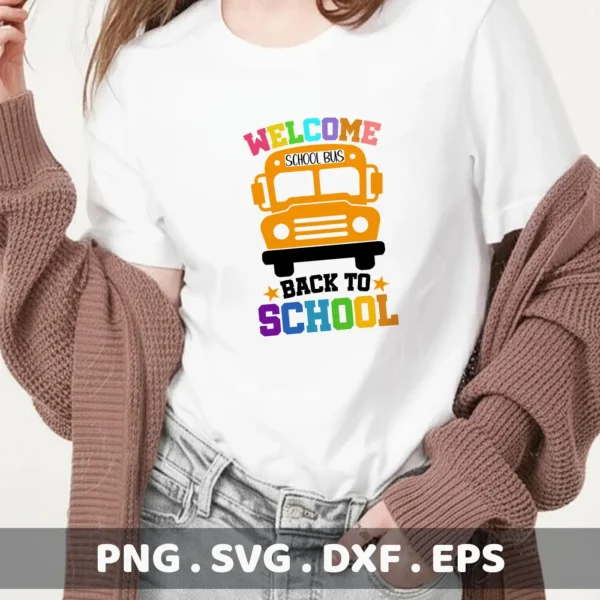 Welcome Back To School SVG for Cricut vinyl cutting on a t-shirt.