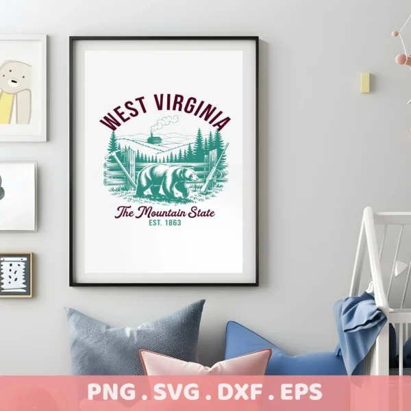 West Virginia Bear SVG design for Cricut, ideal for a hunting cabin laser cut wood sign or serigraphy stencil.