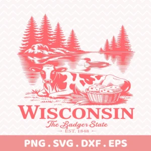 Wisconsin Cow Cricut file for a Badger State t-shirt screen print design or laser cut souvenir wood sign.