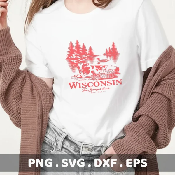 Wisconsin Cow Cricut file for a Badger State t-shirt screen print design.