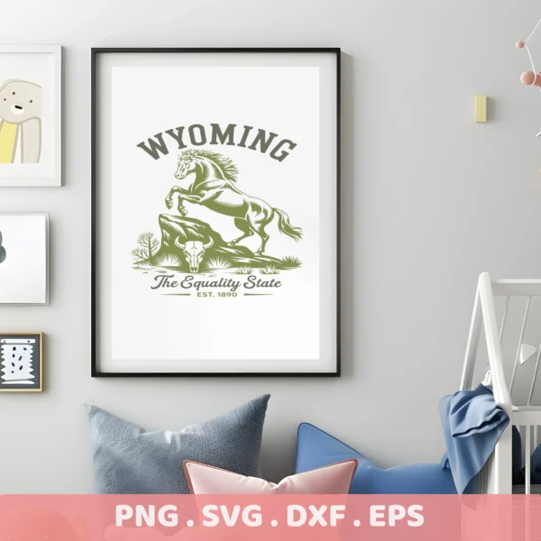 Wyoming Horse Cricut file for a rustic wood sign stencil. Cowboy state SVG design with bull skull for laser cutting.