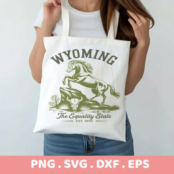 Wyoming Horse Cricut file for a tote bag vinyl decal. Equality State SVG design for cutting machines.