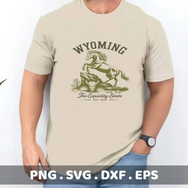 Wyoming Horse Cricut File: Cowboy State SVG design for a vintage t-shirt screen print.