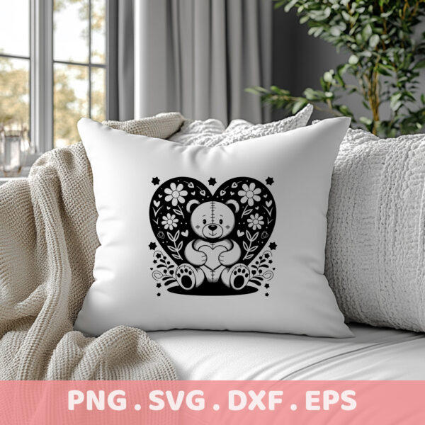 Teddy Bear Heart Mandala SVG, DXF, EPS Cut Files for Cricut, Silhouette, CNC.