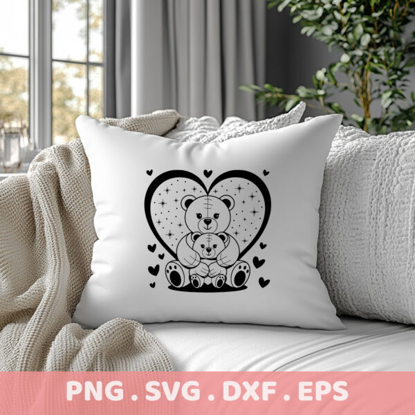 Teddy Bear Mom & Baby Heart SVG, DXF, EPS Cut Files for Cricut, Silhouette