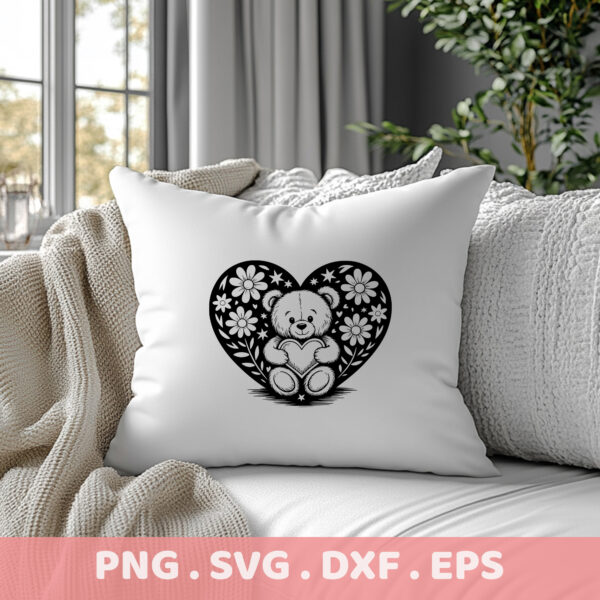 Teddy Bear Heart Floral SVG, DXF, EPS Cutting Files