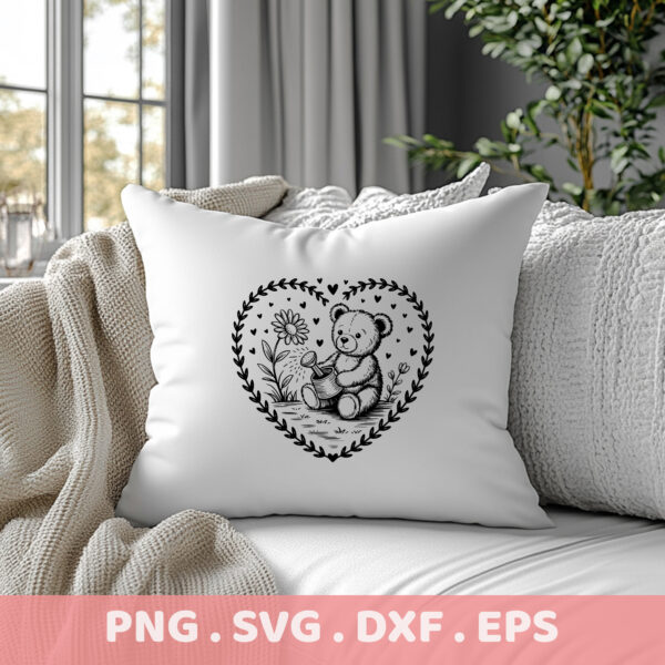 Teddy Bear Gardening Heart SVG, DXF, EPS for Cricut, Silhouette, CNC