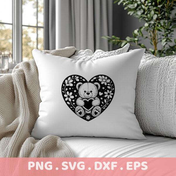 Teddy Bear Heart Mandala SVG, DXF, EPS for Cricut, Silhouette, Laser Cutting