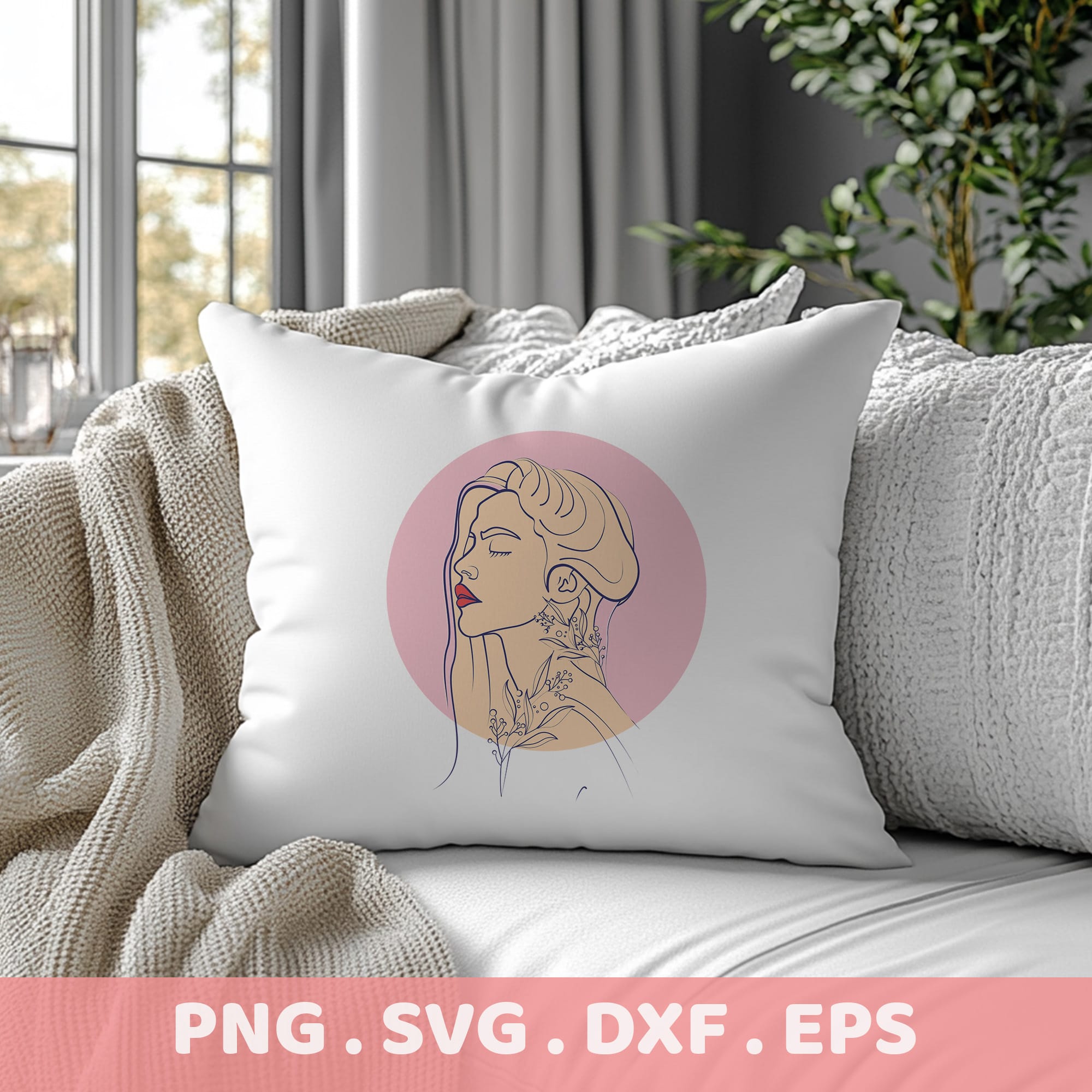 Woman Portrait SVG for Cricut & Silhouette. Elegant floral tattoo serigraphy stencil design for crafters.