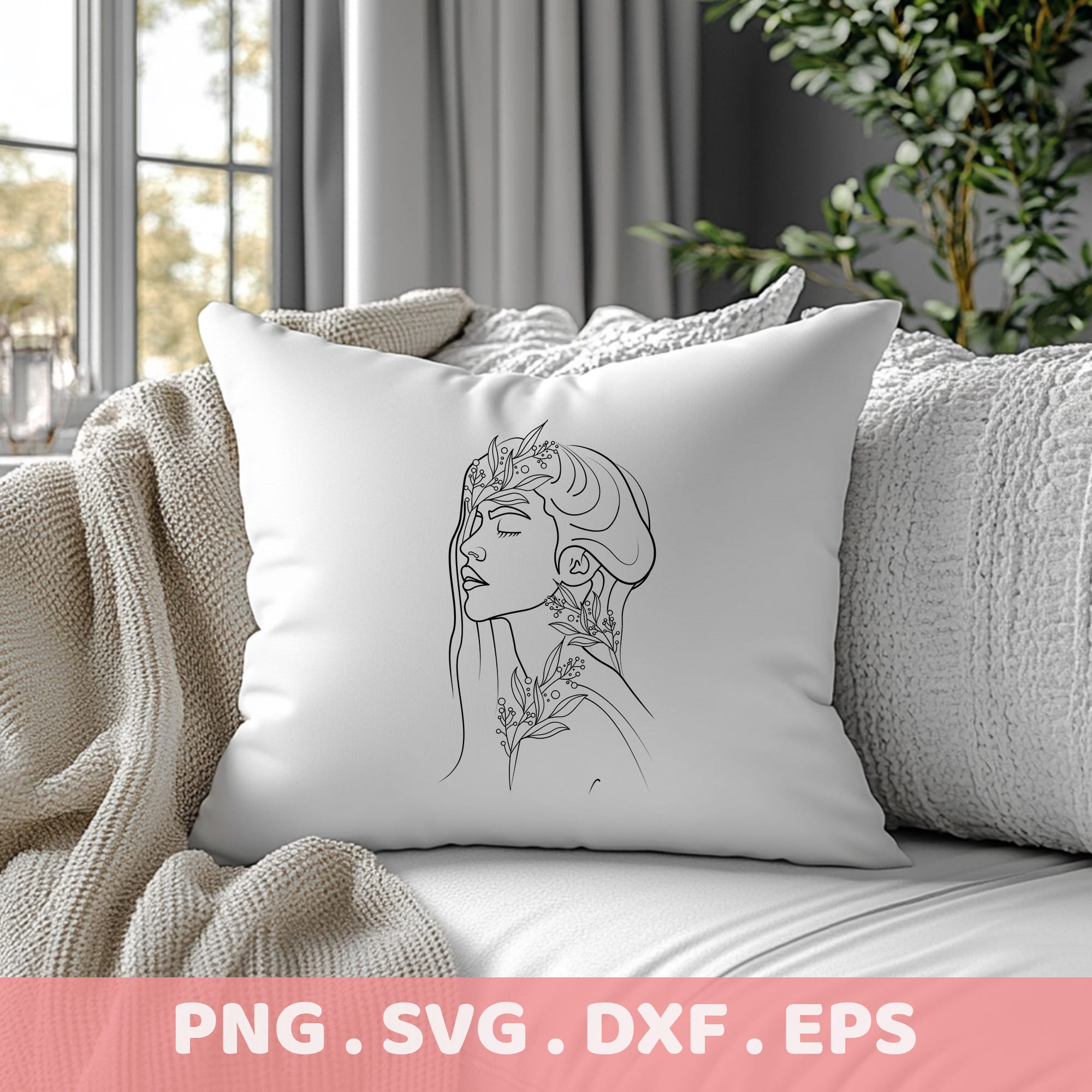 Line art woman laser cut design for Cricut & Silhouette. Minimalist stencil for screen printing. Universal cutter file.