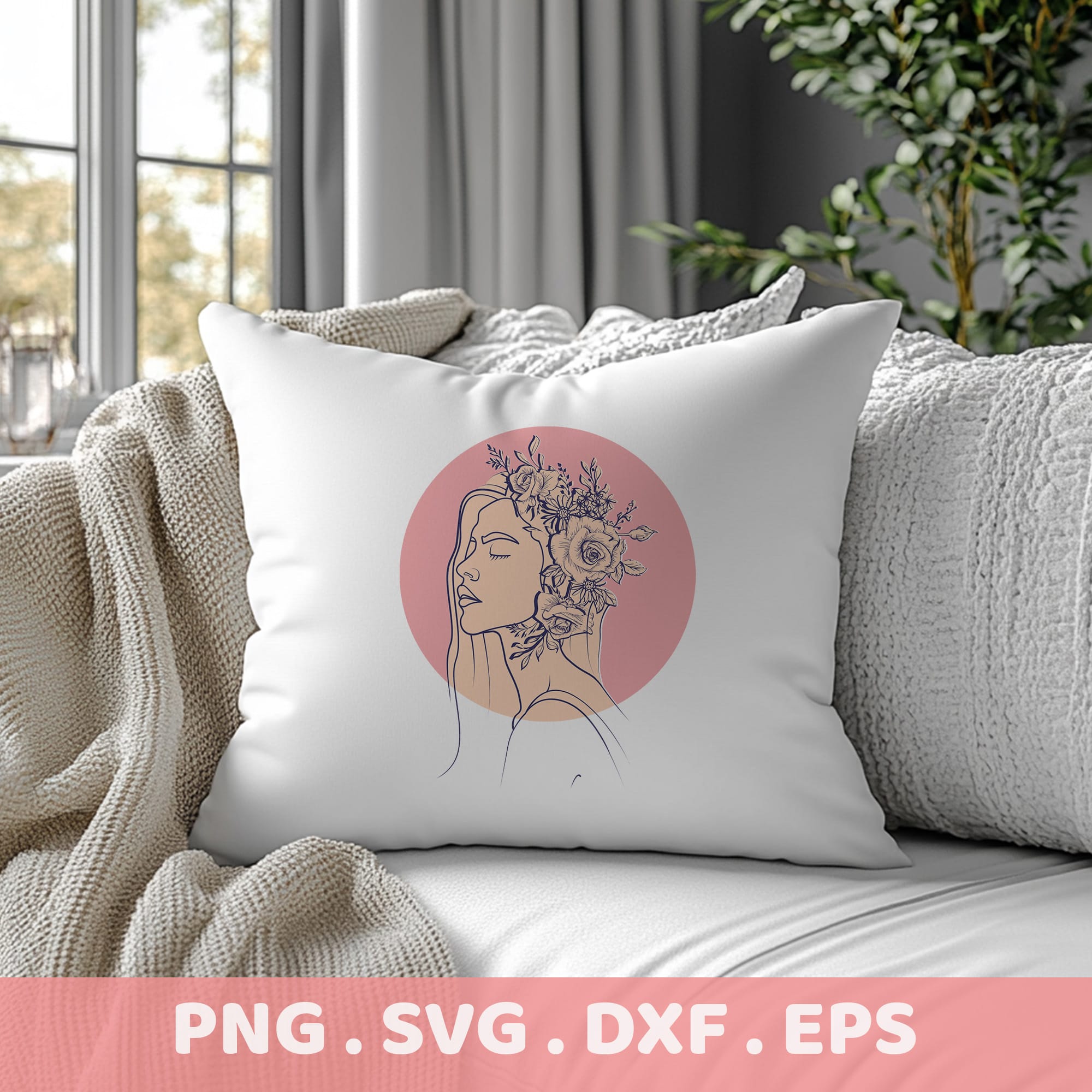 Floral Woman SVG for Cricut & Silhouette. Serigraphy stencil design for screen printing. Electronic cutter file.