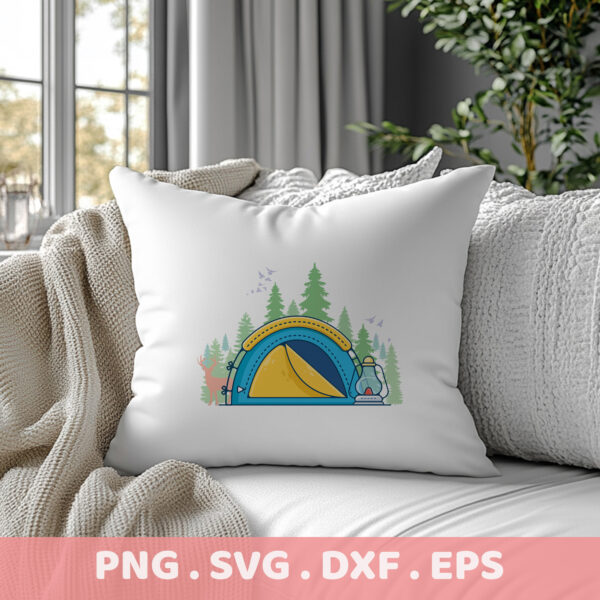Camping Tent Illustration for Cricut, Silhouette & Laser Cutters. Serigraphy Stencil Design.