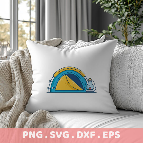 Camping tent illustration for Cricut, Silhouette & laser cutters. Camping scene serigraphy stencil design.