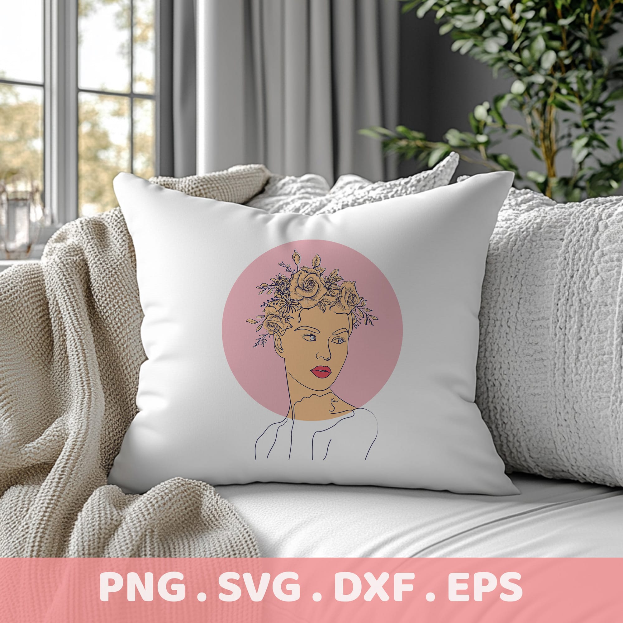 Floral portrait line art SVG for Cricut & Silhouette. Serigraphy stencil design for electronic cutters.