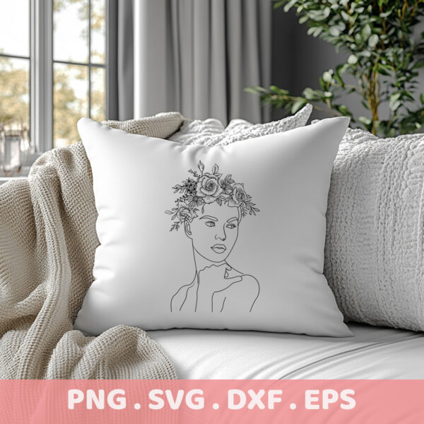 Floral woman line art laser cut stencil design for electronic cutting machines.