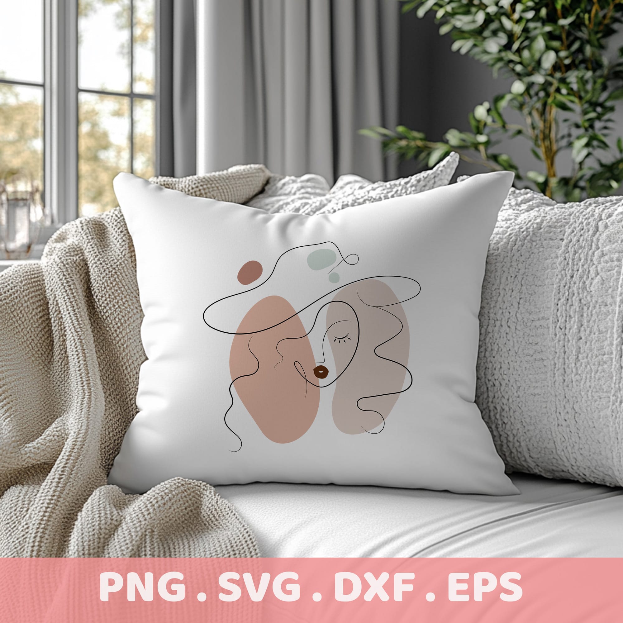 Abstract faces line art for Cricut & laser cutters. Minimalist serigraphy stencil design.