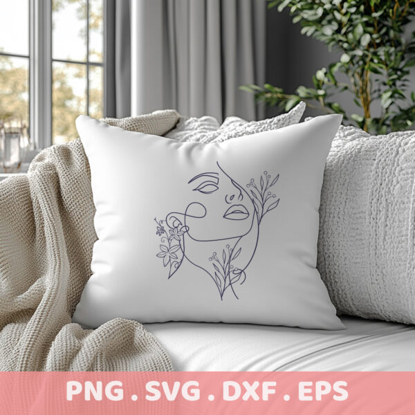 Line art SVG for Cricut & Silhouette: Woman face floral stencil design for all cutting machines.