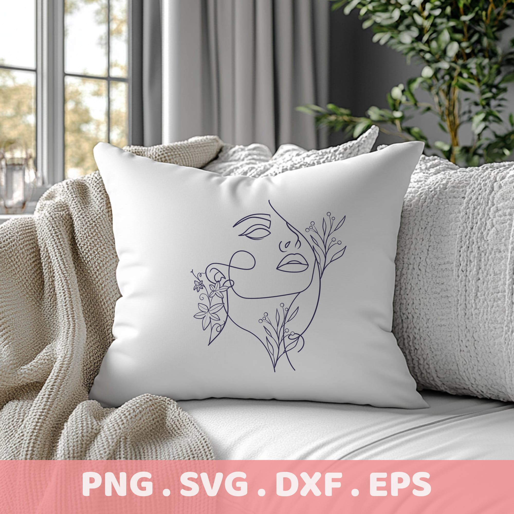 Line art SVG for Cricut & Silhouette: Woman face floral stencil design for all cutting machines.