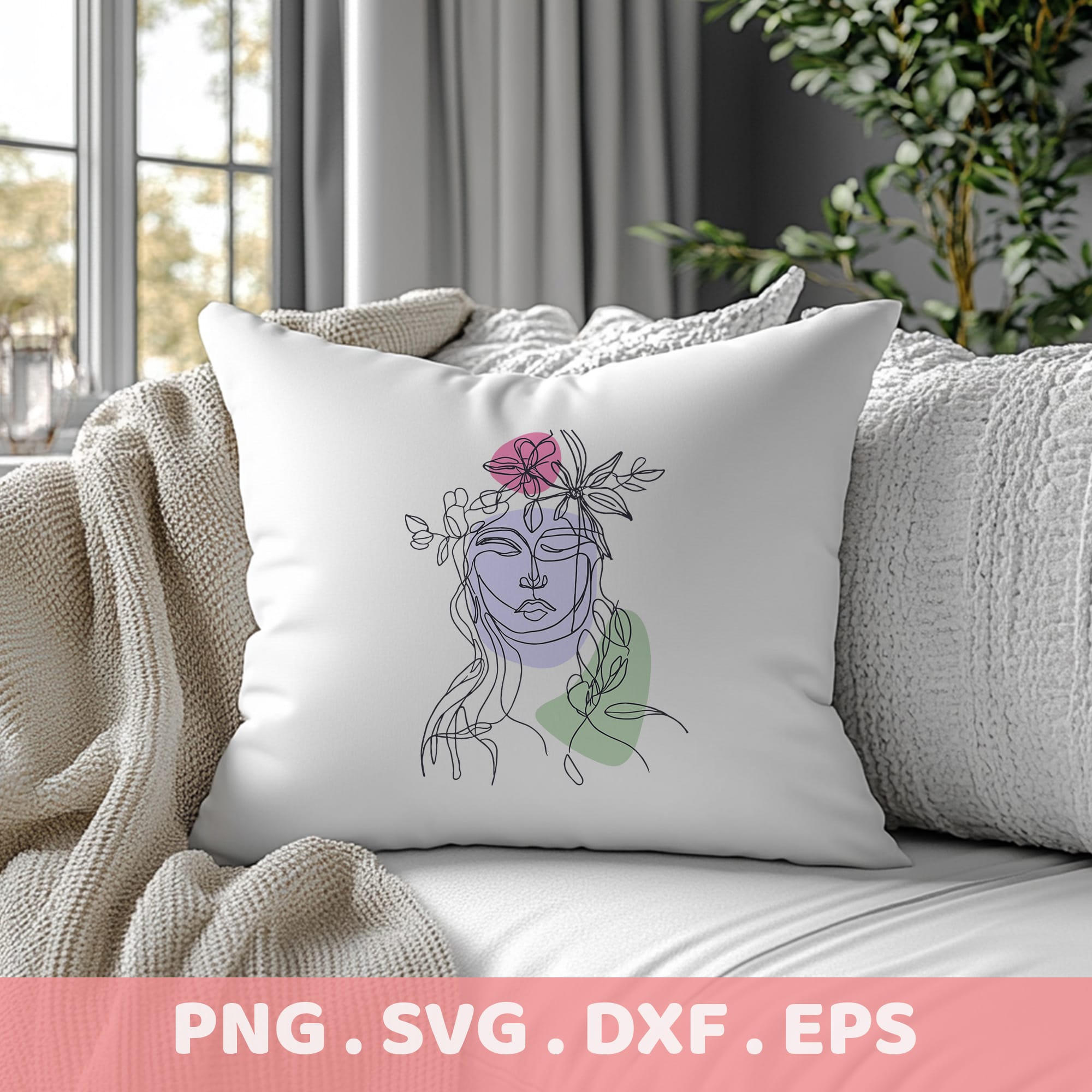 Line art portrait SVG for Cricut, Silhouette, CNC. Floral head serigraphy stencil design for electronic cutters.