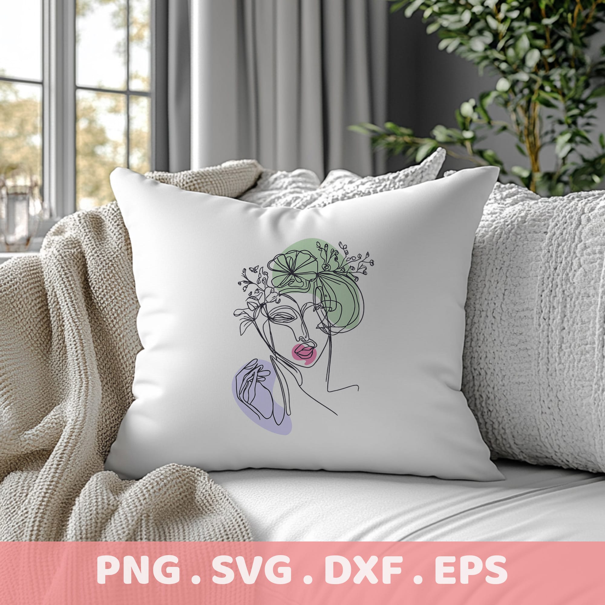 Line art portrait SVG for Cricut & CNC. Floral crown serigraphy stencil design for crafters.