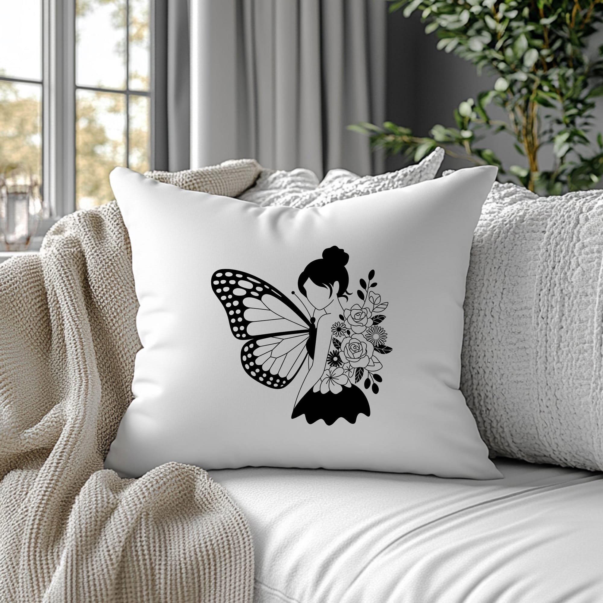 Laser Cut Butterfly Fairy SVG. Cricut, Silhouette, CNC cut files. Serigraphy stencil design. Instant download.